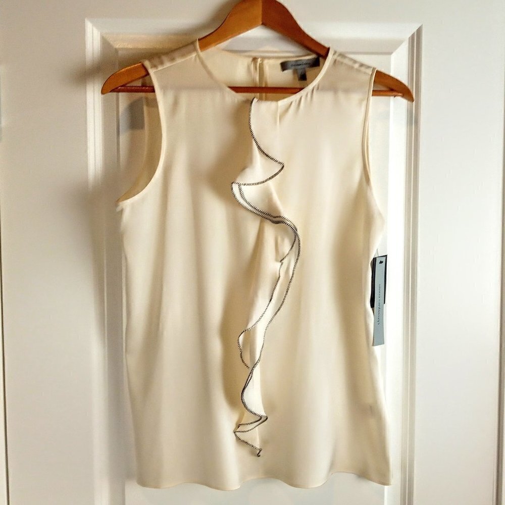 Classiques Entier Cream Silk Ruffle Trim Sleeveless Top NWT
